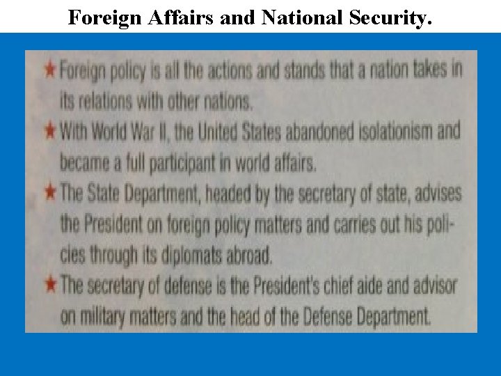 Foreign Affairs and National Security. 