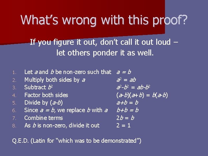 What’s wrong with this proof? If you figure it out, don’t call it out