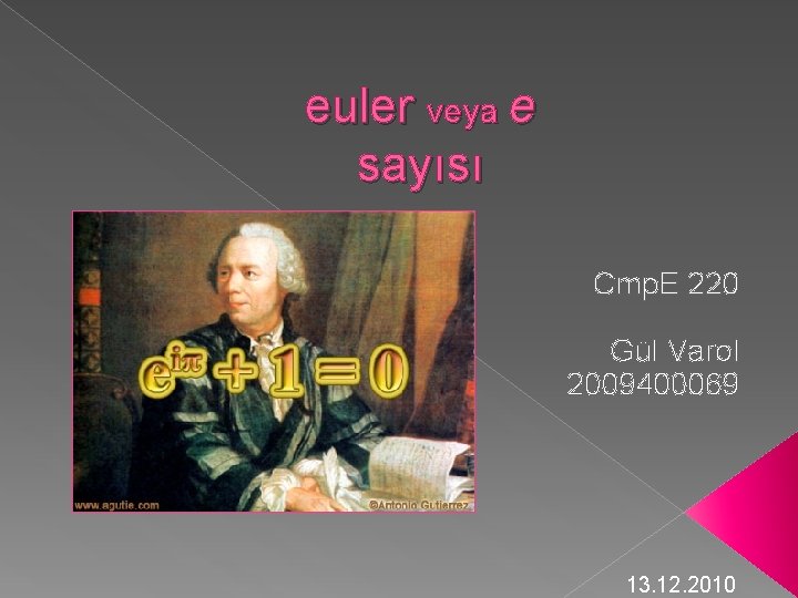 euler veya e sayısı Cmp. E 220 Gül Varol 2009400069 13. 12. 2010 