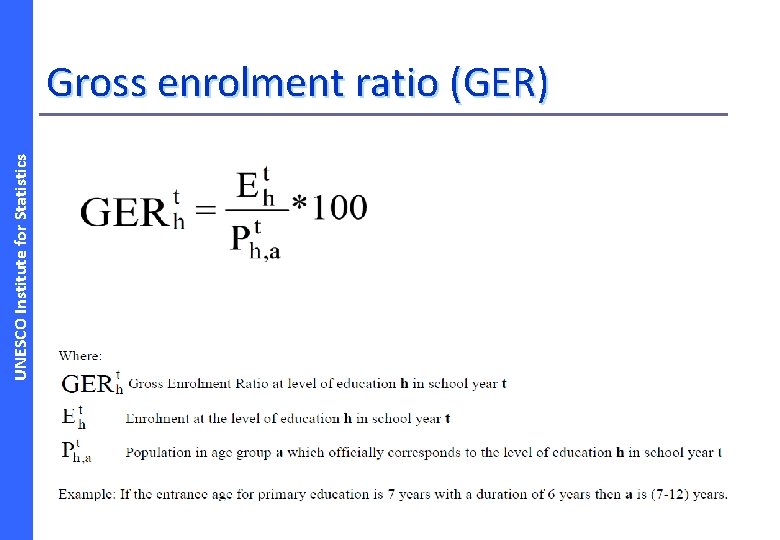 UNESCO Institute for Statistics Gross enrolment ratio (GER) 
