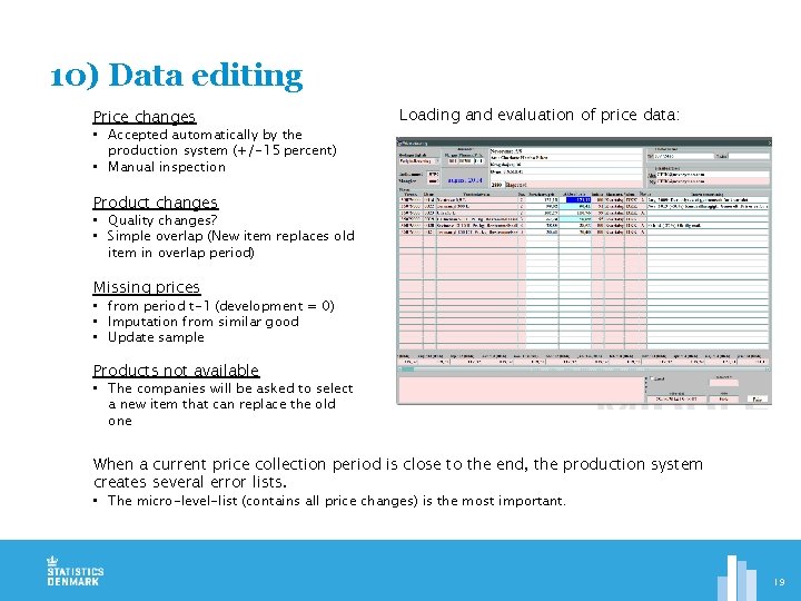 10) Data editing Price changes • Accepted automatically by the production system (+/-15 percent)