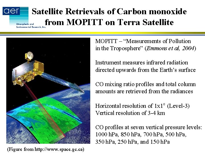 Satellite Retrievals of Carbon monoxide from MOPITT on Terra Satellite MOPITT – “Measurements of