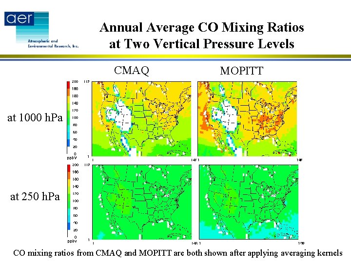 Annual Average CO Mixing Ratios at Two Vertical Pressure Levels CMAQ MOPITT at 1000