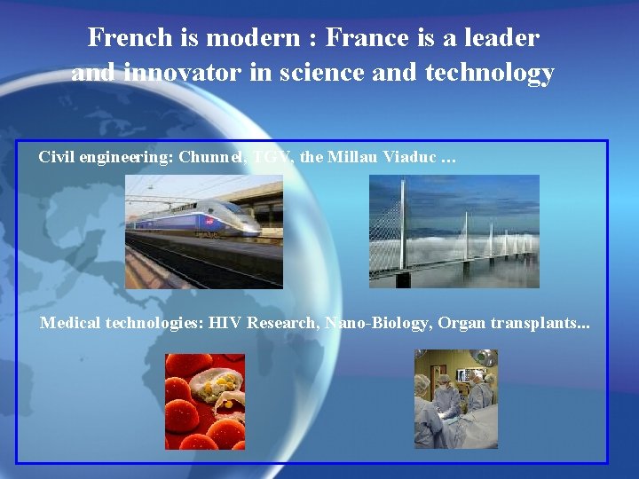 French is modern : France is a leader and innovator in science and technology