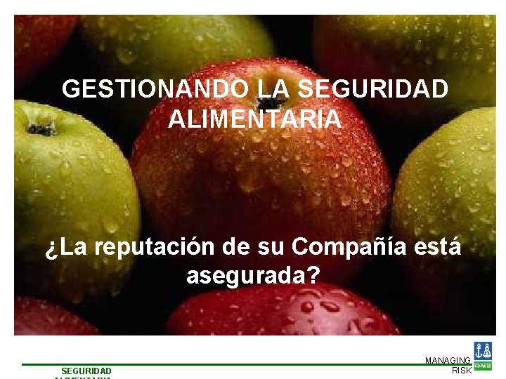 GESTIONANDO LA SEGURIDAD ALIMENTARIA ¿La reputación de su Compañía está asegurada? SEGURIDAD MANAGING RISK