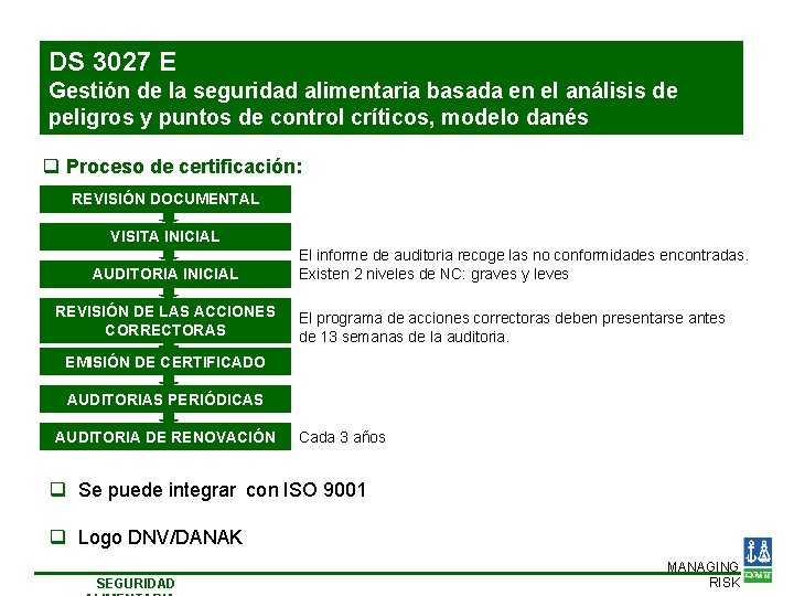 DS 3027 E Gestión de la seguridad alimentaria basada en el análisis de peligros