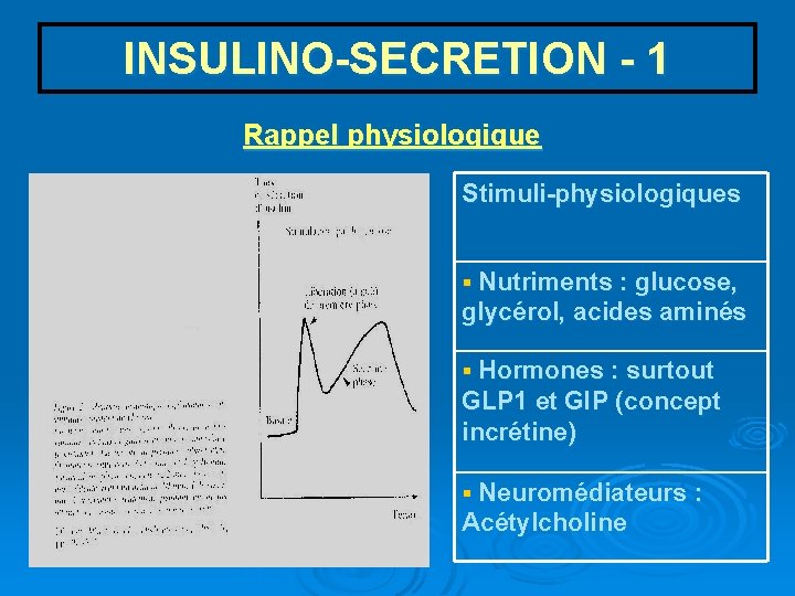 INSULINO-SECRETION - 1 Rappel physiologique Stimuli-physiologiques § Nutriments : glucose, glycérol, acides aminés §