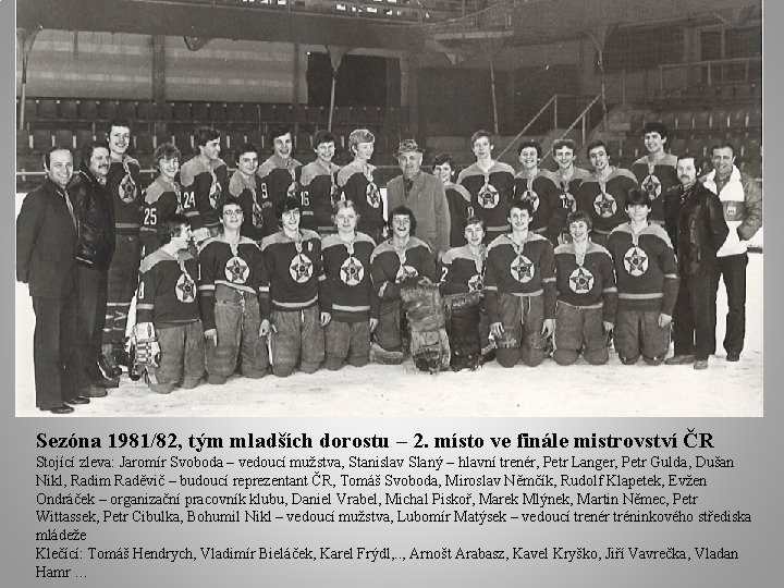 Sezóna 1981/82, tým mladších dorostu – 2. místo ve finále mistrovství ČR Stojící zleva: