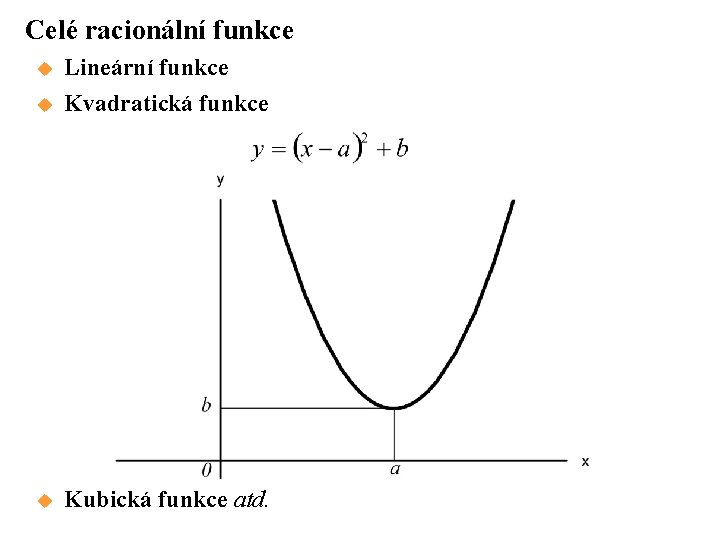 Celé racionální funkce u Lineární funkce Kvadratická funkce u Kubická funkce atd. u 