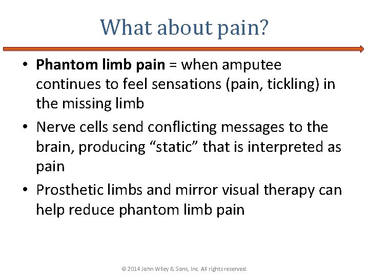 What about pain? • Phantom limb pain = when amputee continues to feel sensations