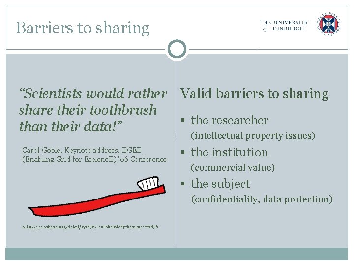 Barriers to sharing “Scientists would rather Valid barriers to sharing share their toothbrush §