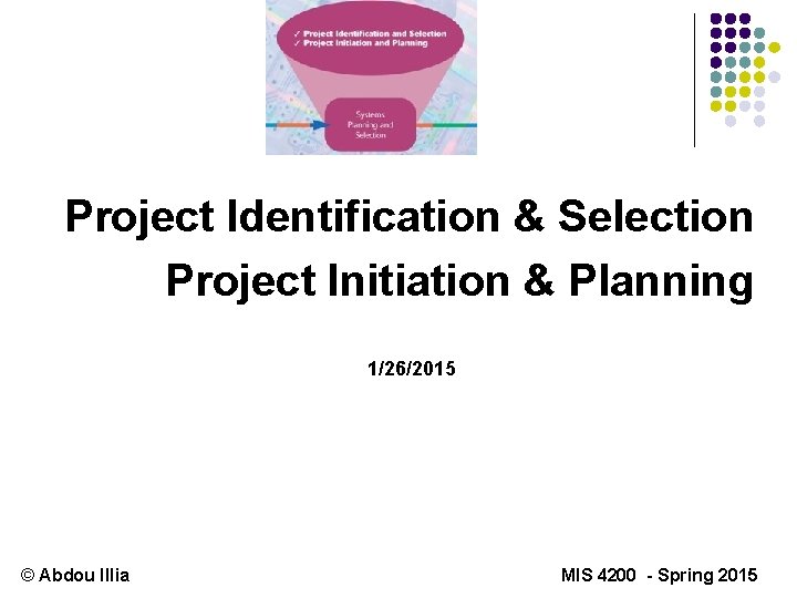Project Identification & Selection Project Initiation & Planning 1/26/2015 © Abdou Illia MIS 4200