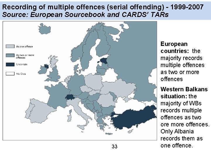 Recording of multiple offences (serial offending) - 1999 -2007 Source: European Sourcebook and CARDS’