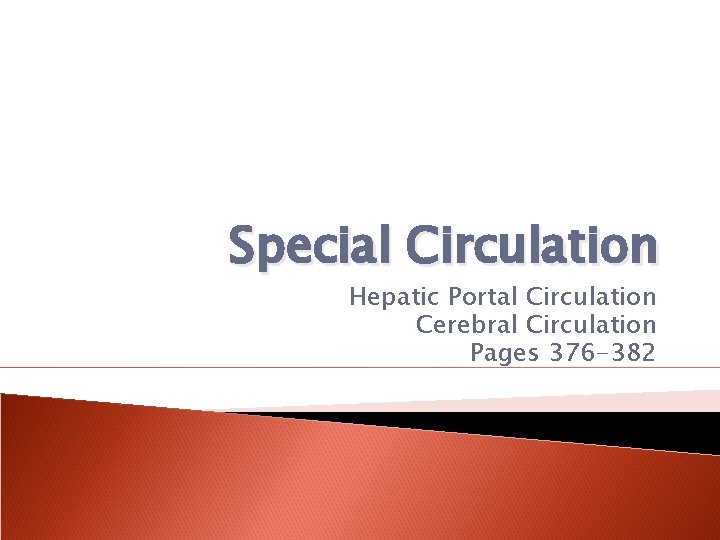 Special Circulation Hepatic Portal Circulation Cerebral Circulation Pages 376 -382 