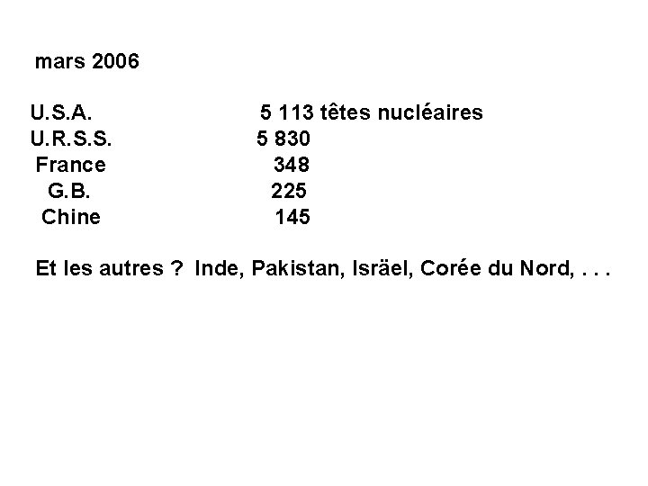  mars 2006 U. S. A. 5 113 têtes nucléaires U. R. S. S.