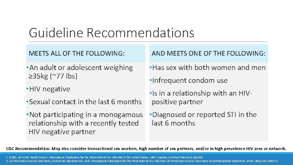 Guideline Recommendations MEETS ALL OF THE FOLLOWING: AND MEETS ONE OF THE FOLLOWING: • Guideline Recommendations MEETS ALL OF THE FOLLOWING: AND MEETS ONE OF THE FOLLOWING: •