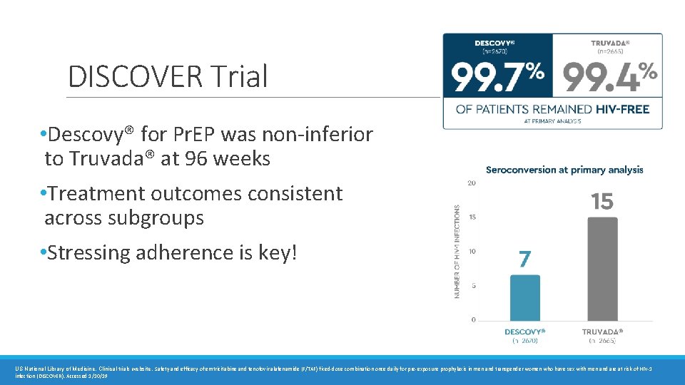DISCOVER Trial • Descovy® for Pr. EP was non-inferior to Truvada® at 96 weeks DISCOVER Trial • Descovy® for Pr. EP was non-inferior to Truvada® at 96 weeks