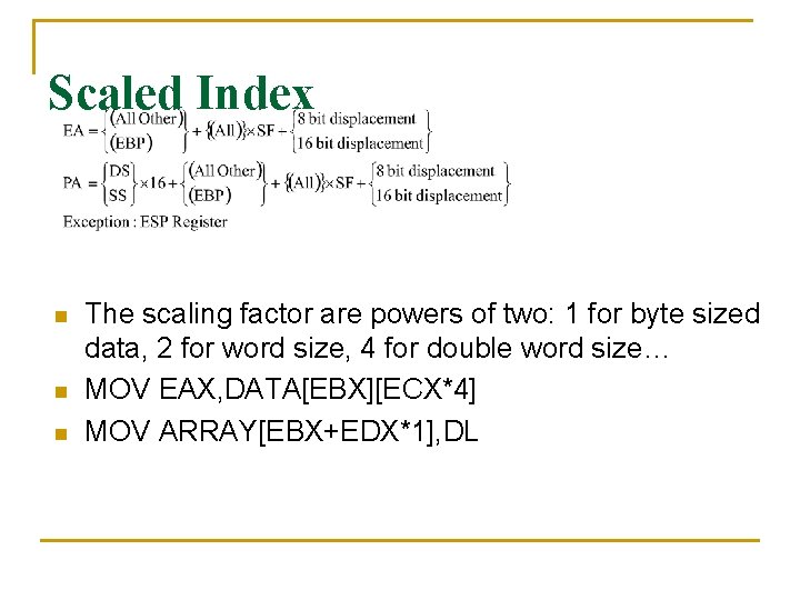 Scaled Index n n n The scaling factor are powers of two: 1 for