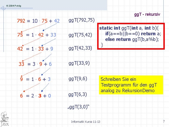 © 2004 Pohlig gg. T - rekursiv gg. T(792, 75) gg. T(75, 42) gg.