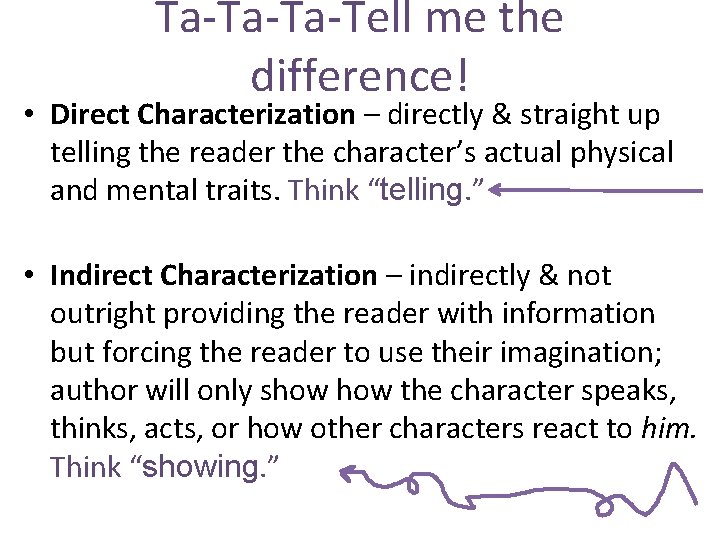 Ta-Ta-Ta-Tell me the difference! • Direct Characterization – directly & straight up telling the
