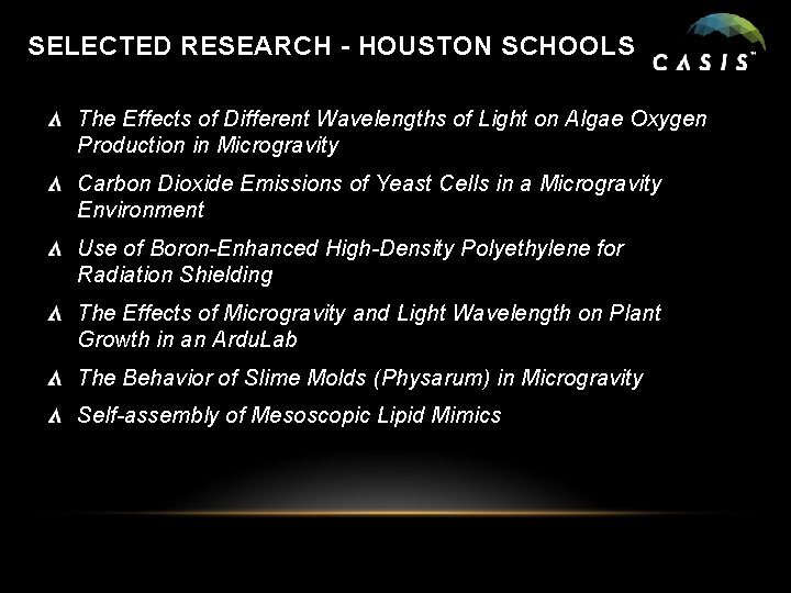 SELECTED RESEARCH - HOUSTON SCHOOLS The Effects of Different Wavelengths of Light on Algae