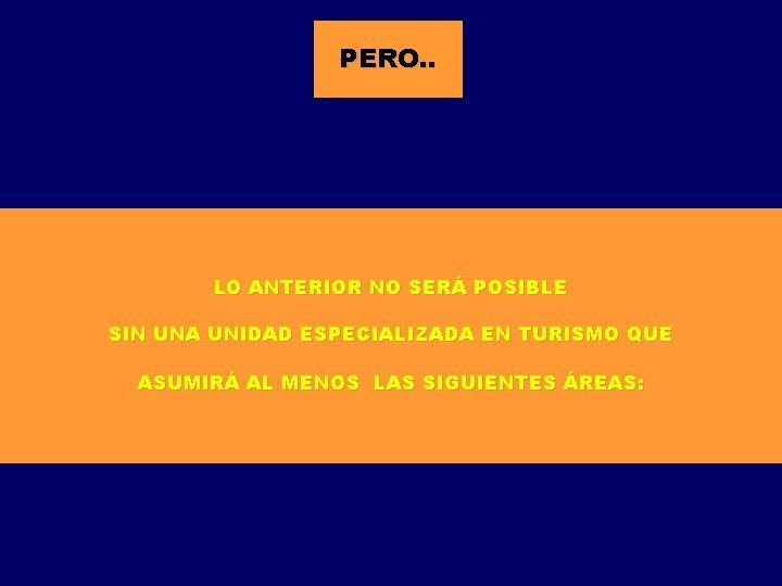 PERO. . LO ANTERIOR NO SERÁ POSIBLE SIN UNA UNIDAD ESPECIALIZADA EN TURISMO QUE