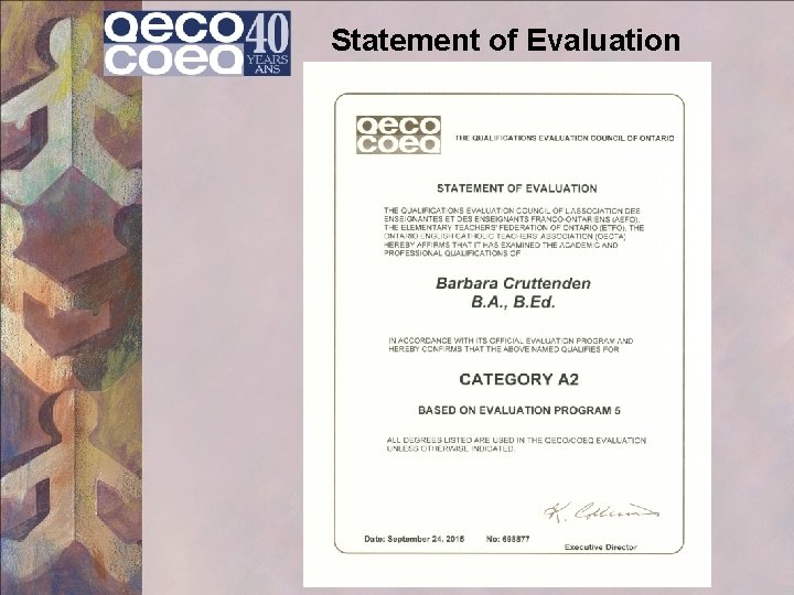 Statement of Evaluation 