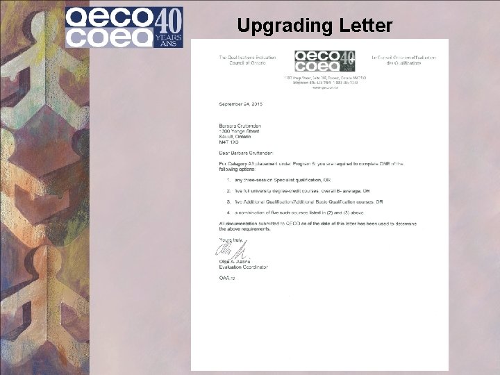 Upgrading Letter 