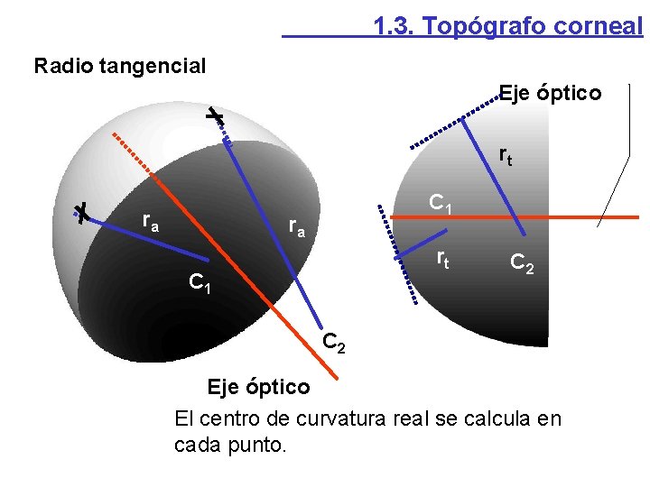 1. 3. Topógrafo corneal Radio tangencial Eje óptico rt ra C 1 ra rt 1. 3. Topógrafo corneal Radio tangencial Eje óptico rt ra C 1 ra rt