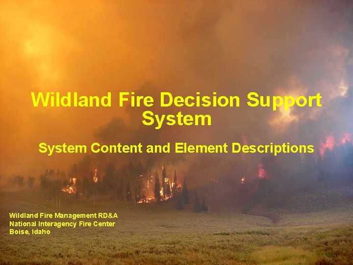 Wildland Fire Decision Support System Content and Element Descriptions Wildland Fire Management RD&A National