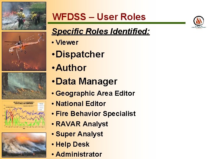 WFDSS – User Roles Specific Roles Identified: • Viewer • Dispatcher • Author •