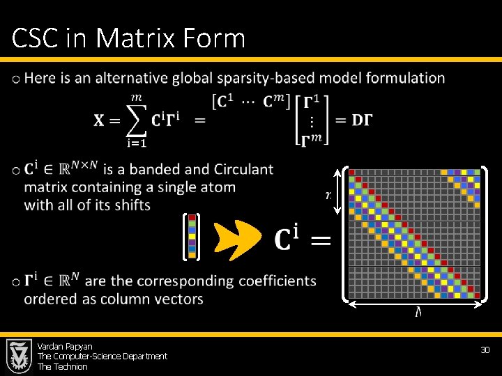 CSC in Matrix Form • Vardan Papyan The Computer-Science Department The Technion 30 