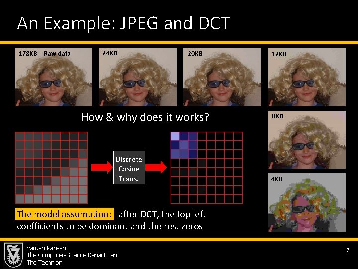 An Example: JPEG and DCT 178 KB – Raw data 24 KB 20 KB