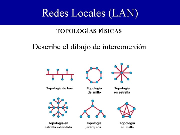 Redes Locales (LAN) TOPOLOGÍAS FÍSICAS Describe el dibujo de interconexión 