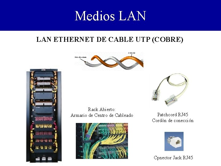 Medios LAN ETHERNET DE CABLE UTP (COBRE) Rack Abierto: Armario de Centro de Cableado