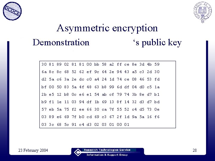 Asymmetric encryption Demonstration ‘s public key 30 81 89 02 81 81 00 bb