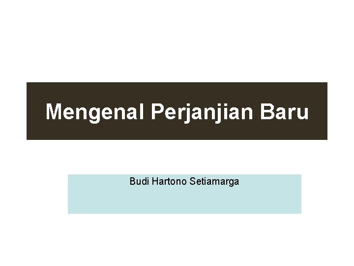 Mengenal Perjanjian Baru Budi Hartono Setiamarga 