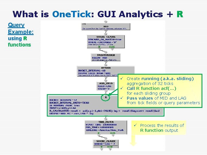 What is One. Tick: GUI Analytics + R Query Example: using R functions ü