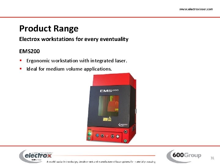 Product Range Electrox workstations for every eventuality EMS 200 § Ergonomic workstation with integrated Product Range Electrox workstations for every eventuality EMS 200 § Ergonomic workstation with integrated