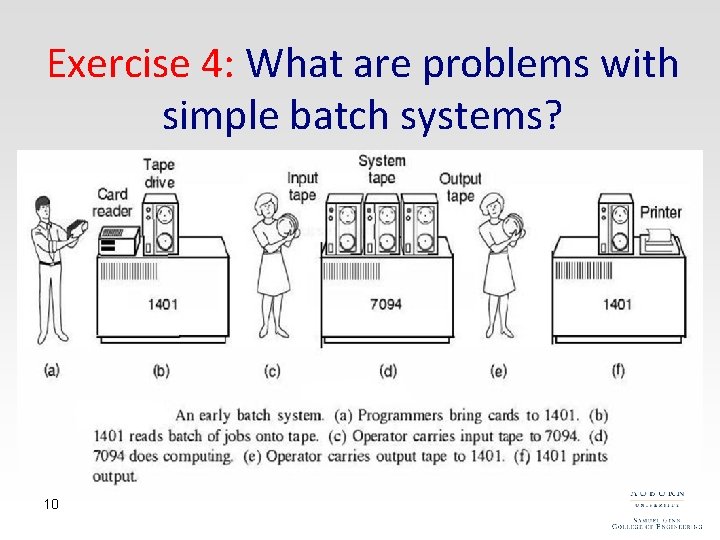 Exercise 4: What are problems with simple batch systems? • Under utilized CPU time