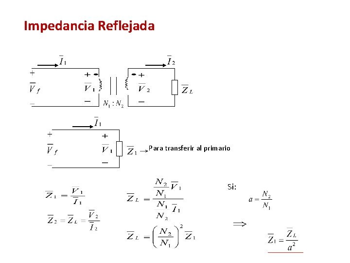 Impedancia Reflejada Para transferir al primario Si: 