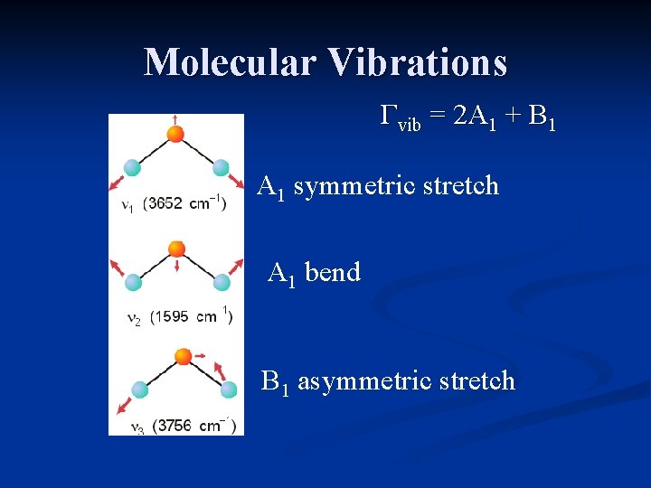 Molecular Vibrations Гvib = 2 A 1 + B 1 A 1 symmetric stretch