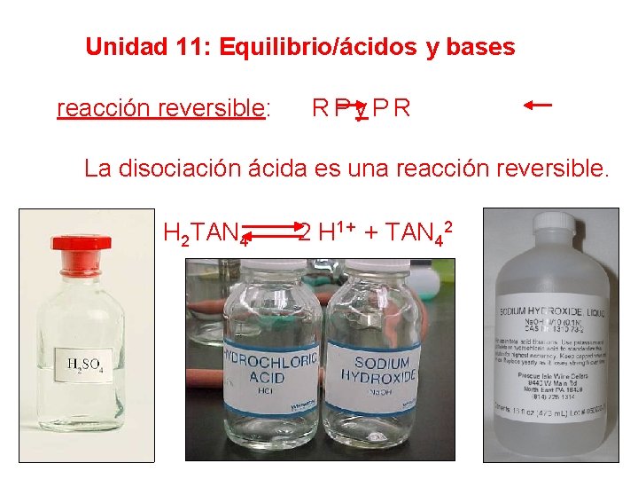 Unidad 11: Equilibrio/ácidos y bases reacción reversible: R P y P R La disociación