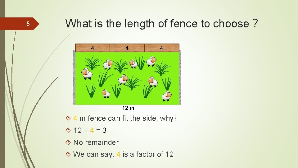 5 What is the length of fence to choose？ 4 4 4 12 m