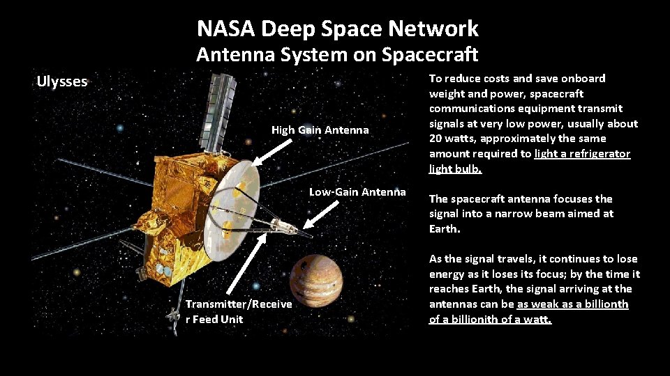 NASA Deep Space Network Antenna System on Spacecraft Ulysses High Gain Antenna Low-Gain Antenna NASA Deep Space Network Antenna System on Spacecraft Ulysses High Gain Antenna Low-Gain Antenna