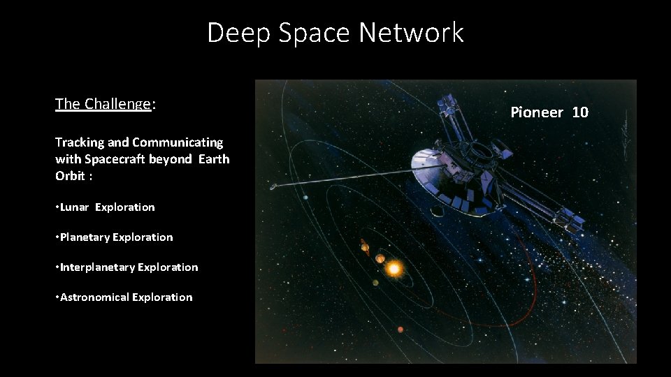Deep Space Network The Challenge: Tracking and Communicating with Spacecraft beyond Earth Orbit : Deep Space Network The Challenge: Tracking and Communicating with Spacecraft beyond Earth Orbit :