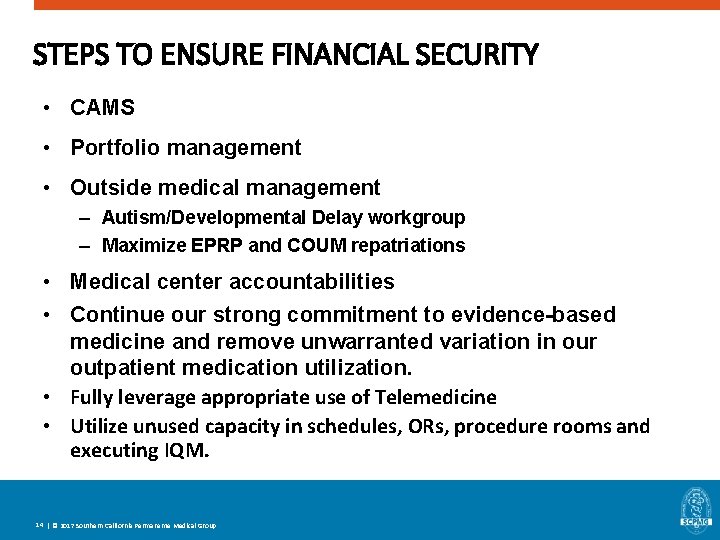 STEPS TO ENSURE FINANCIAL SECURITY • CAMS • Portfolio management • Outside medical management STEPS TO ENSURE FINANCIAL SECURITY • CAMS • Portfolio management • Outside medical management