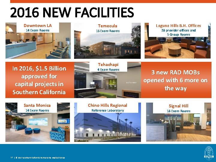 2016 NEW FACILITIES Downtown LA 14 Exam Rooms Temecula 16 Exam Rooms Laguna Hills 2016 NEW FACILITIES Downtown LA 14 Exam Rooms Temecula 16 Exam Rooms Laguna Hills