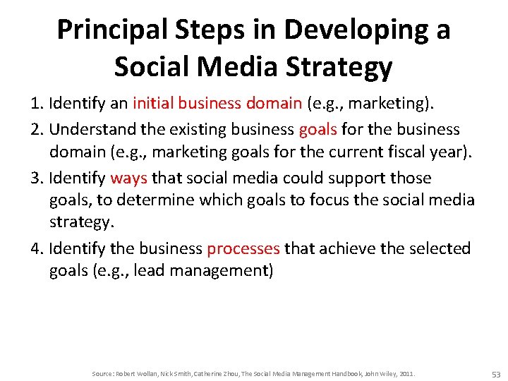 Principal Steps in Developing a Social Media Strategy 1. Identify an initial business domain