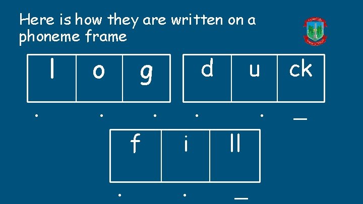 Here is how they are written on a phoneme frame l. o g . Here is how they are written on a phoneme frame l. o g .